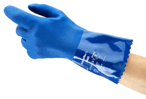 Ansell AlphaTec 23-200 Guantes de Trabajo de PVC, Protección Bajas Temperaturas, Conformidad Alimentaria, Multiuso, Destreza y Flexibilidad, Hombre Mujer, Azul, Talla M (12 Pares)