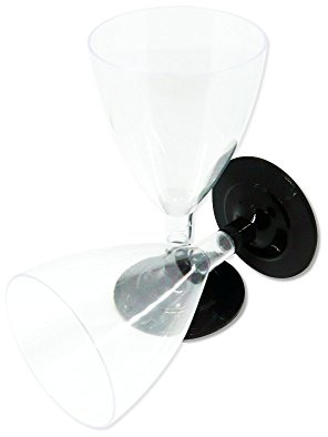 100 copas de vino con base negra negra de 180 cc, transparentes, champán, Happy Hour, aperitivo, PLP, desechables
