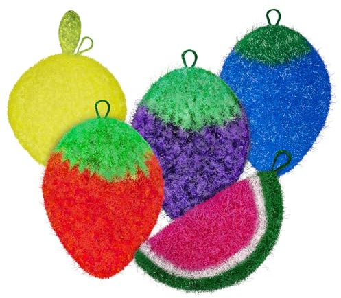 Dish Scrubbie Durable DishScrubber (5 Pc) – Long Lasting, Non-Scratch, Odorless and Reusable KitchenScrubber - All PurposeScrubber for Dishwashing, Cleaning Bathroom and Floors (Variety Pack)