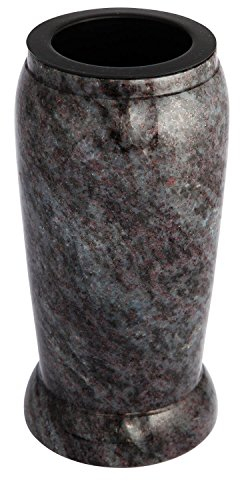 Vase funéraire Monument en granit véritable Orion foncé - Hauteur : 23 cm - Diamètre : 12 cm - Décoration funéraire - Résistant aux intempéries - Vase en granit avec insert en plastique