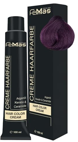 FemMas - Tintura per capelli biondo medio viola intenso 7.22, crema colorante professionale con olio di argan, cheratina e ceramidi, colorazione permanente o tintura, per risultati durevoli, da 100 ml