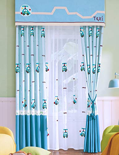 Lactraum Vorhang Kinderzimmer Jungen Transparent Weiss mit Ösen Voile Lustige spiegelverkehrt Stickerei Auto 145 x 245cm