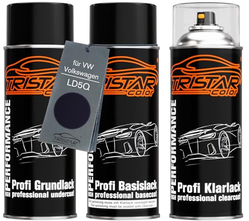 TRISTARcolor Autolack Set Spraydosen für VW LD5Q Shadow Blue Metallic +1K | für VW / Volkswagen, Shadowblau Metallic, Set aus Grundlack + Basislack + Klarlack, Sprühdosen 400ml