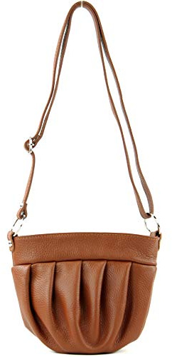 modamoda de T191 Damen Leder Umhängetasche Schultertasche Klein handmade in Italy, Farbe:Cognac