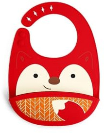 Skip Hop Bavoir Bébé & Enfant Rouge Renard- Sans BPA, Sans PVC et Sans Phtalates, Avec Sangle Réglable - Bavoir Récupérateur en Silicone Pliable Renard - Nettoyage Facile + Lave-Vaisselle