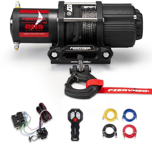 FIERYRED Cabrestante eléctrico de 12 V 4500 libras con cuerda sintética, cabrestante de control remoto inalámbrico para ATV, UTV, camión, remolque todoterreno