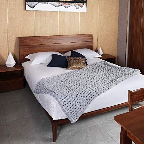 Ledph Chunky Strickdecke, Dicke Sperrige Gestrickte Decke, Weiche Grobstrick Decke Sofa Dekorativer Wurf,Grau,100 * 200 cm