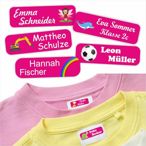 Indigos UG Namensschilder für Kleidung & Gegenstände pink - 35x10mm - 60 Sticker - Namensaufkleber Kinder Schule - Kindergarten, KITA - für Wäscheetiketten selbstklebend