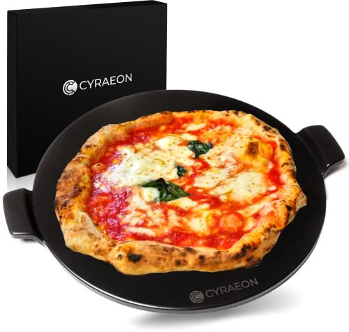 Cyraeon Piedra de pizza para horno con asas. Piedra para hornear de cordierita de 13 pulgadas. Recubierta con material resistente al fuego de grado alimenticio. Piedra de pizza para barbacoa. Regalo