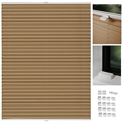 metablo Plissee nach maß Plissee mit Bohren 22 Farben Schalosien Fenster innen Faltrollos für Fenster Sicht- und Sonnenschutz Rollo für Fenster mit Bohren Cappuccino B: 141-150 cm, H: 151-200 cm