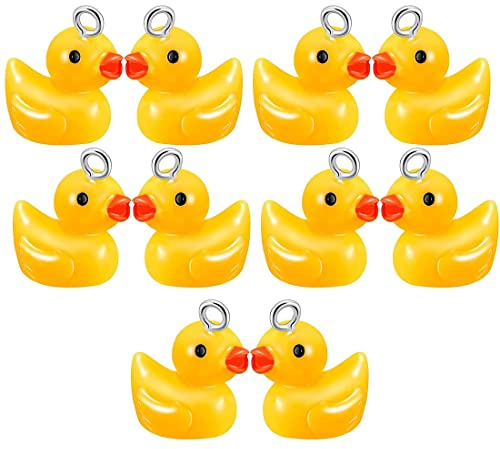 Clyhon Glücksbringer Entlein Anhänger, 10 Stück Anhänger Halsketten Zubehör DIY Basteln Schmuck Ornamente Autoschlüsselanhänger Glück Schlüsselanhänger Geschenk für Kinder