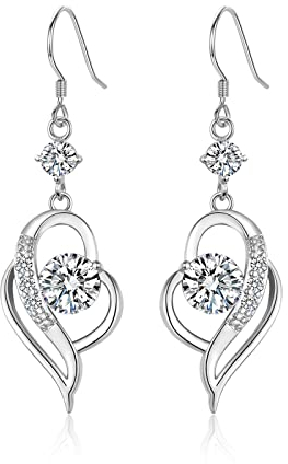 Damen Silber 925 Ohrringe Hängend mit 5A Zirkonia Infinity Ohrhänger für Freundin Mutter Frau Tochter Geburtstag Valentinstag Geschenke