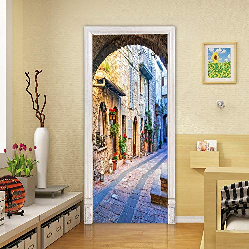 VIRANDA Türtapete Selbstklebend TürPoster 3D - Alte Stadt - Türaufkleber Wasserfest Türfolie für Schlafzimmer Gang Tür verschönern deko 77x200cm