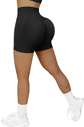 RXRXCOCO Damen Scrunch Butt Push Up Gym Sport Shorts Seamless Booty Kurze Sporthose Laufhose Radlerhose Schwarz Size S