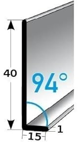 Plinthe | Acier inoxydable | Argent | Largeur 10 mm | Hauteur 40 mm | Longueur 2500 mm | Épaisseur du matériau 1 mm | Non percé | Plinthe | 1 pièce