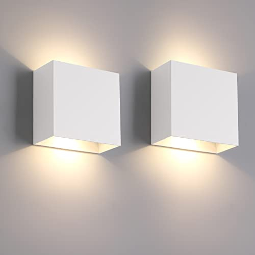 FUPE LED wandleuchte innen, Wandleuchte innen 2 Stücke, Modern up and down leuchten 12W Warmweiß, 3000K Innen Wandleuchte 1200LM für Wohnzimmer, Schlafzimmer, Flur (weiß)