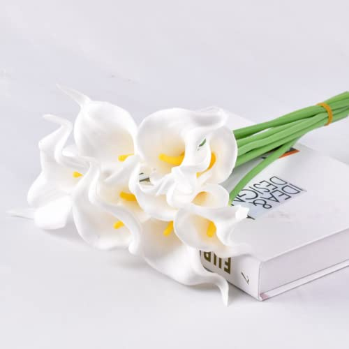 Calla artificiale, giglio realistico in lattice con stelo in poliuretano morbido, elegante decorazione floreale per matrimoni, casa, feste, ufficio, composizioni floreali fai da te (20, bianco)