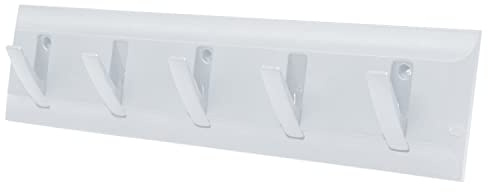 5 Pegs Wall mounted Hook Rack Clothes Holder Anti Tear for Coats, Towels, Keys, Bags, Umbrellas of Durable Plastic Unique Space Saver Retractable with Screws and Anchors, Each Peg Holds 2.5 Kg (White)