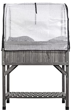 mgc24 Hochbeet VegTrug rechteckig aus Zedernholz mit Schutzhaube und Vlieseinlage - 78x58x129 cm - grau - Premium Hochbeet-Set für nachhaltiges Urban Gardening auf dem Balkon, Terrasse, Garten