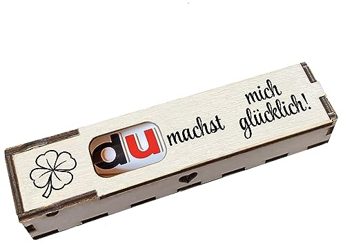 Duplo Geschenkbox mit Gravur inkl. Schokoriegel Holzbox mit Spruch Geschenkidee Schokolade Mitbringsel - Du machst mich glücklich