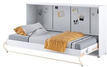 Homlando Lenart Schrankbett - Wandbett Concept Pro CP06 90x200 cm - Schrankklappbett Horizontal - Schrank mit integriertem Klappbett - Funktionsbett Weiß Matt/Weiß Hochglanz