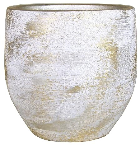 INNA-Glas Keramik Blumentopf AETIOS, Farbverlauf, weiß-Gold, 24cm, Ø24cm | Deko Übertopf