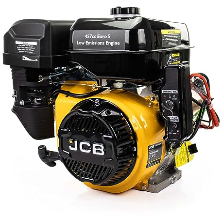 JCB High Power 15hp Replacement Petrol Engine, 25.4mm, 1”, Electric Start 457cc, 4 Stroke, OHV, Horizontal Shaft Ideal for Pressure Washers, Chippers, Tillers, Karts & More 3 Year Warranty
