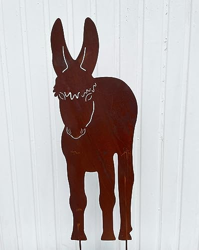 STEINFIGURENWELT GIEBEN Asino dalla parte anteriore, 80 x 28 cm, da inserire, decorazione da giardino, resistente alle intemperie, ruggine, statuetta da giardino in metallo, statuetta arrugginita,