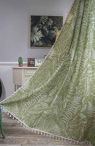 iyoimono Boho Vorhänge Beige Grün Tannenzapfen Blickdicht Gardinen mit Quaste Baumwolle Leinen Landhausstil Häkeln Stricken Gardinen Vorhang für Küche Wohnzimmer Schlafzimmer,2 Stück,150x300cm