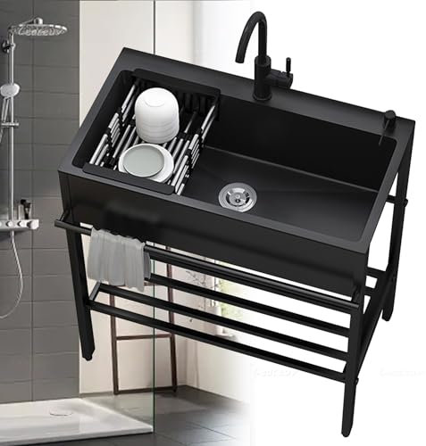 Lavello Cucina 1 Vasca con Mobile,Lavandino in Acciaio Inox Professionale con Rubinetto,Lavatoio di Utilità da Giardino Autoportante,Lavabo Lavanderia Bagno Multifunzione,per Garage Interno Esterno (
