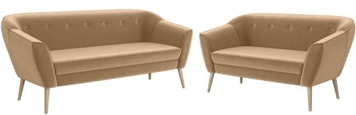 MEBLINI Mini Sofa Set 3-2 für Wohnzimmer - Mini Lounge für fünf Personen - Küchensofa - Sofa Klein - Sitzgarnitur - Polstergarnitur - Sofagarnituren - Doris - 3+2 - Beige Samt