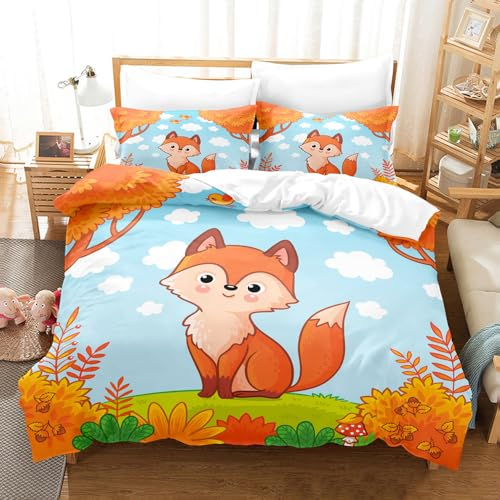 ZZTBQ Cartoon Fuchs Druck Kinderbettwäsche 100x135 Baby Bettwäsche Schöne Tier Thema Bettbezug und Kissenbezug-Set Baby Bettwäsche Set für Kleinkinder und Babybetten