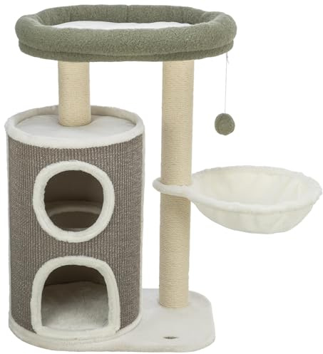 TRIXIE Katzen-Kratzbaum Dante, mehrstöckig – 86 cm, weiß/grün/grau | Robuste Sisal-Kratzflächen und weiche Polster – bietet Kratzspaß, Spiel und entspannten Rückzug für Katzen