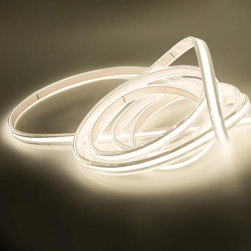pcning COB LED Lichtband Kaltweiss 3m mit Stecker, 3 Meters 320leds LED Streifen IP67 Wasserdicht 230V Direktanschluss (Weiß, 3m)