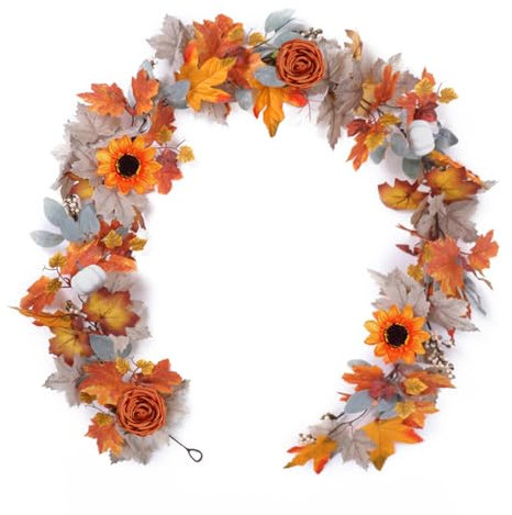 POYHKFD Künstliche Herbst-Blumengirlande mit Rosen-Dekor, Künstliche Seidenblumenranken, Herbstlaub-Rankendekoration, Hängende Blumengirlanden-Ranken für die Hochzeitszeremonie
