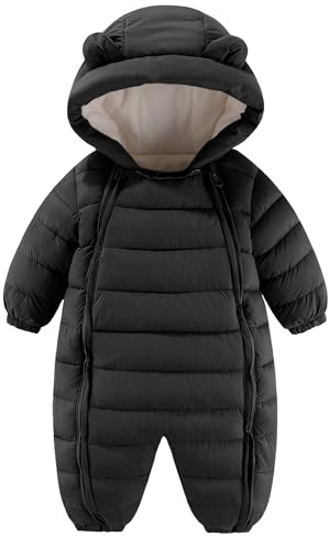 Happy Cherry - Mono Bebé Mameluco Invierno Buzo Niño Niña Recién Nacido Traje de Nieve con Capucha Ropa de Una Pieza Grueso Pelele Entero Cuerpo Infantil para Otoño Primavera - 10-18 Meses - Negro