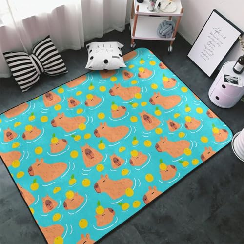 Tapis décoratif pour salon, tapis de bain Capybaras – Tapis antidérapant lavable pour chambre à coucher – Moquette douce pour chambre à coucher et salon – Orange – 152,4 x 99,1 cm