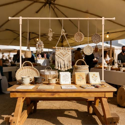 Beyeutao Wood Over The Table Rod Stand Adjustable Over Table Display Bar 40-120 CM Tall 40-230 CM Length Wooden Table Rod Stand with Clamps Table Rod Decorations for Party Wedding Birthday Christmas