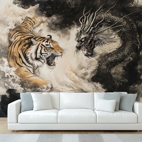 Generisch Tapete Chinesischer Drache Tiger Wohnzimmer Schlafzimmer, Fototapete Orientalisch Tier Wand Deko, Wallpaper, Wandtapete, Mustertapete, vliestapete, 250 x 175 cm
