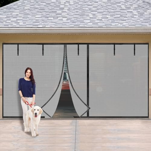 SmoothNovelty Privacy Garage Door Screen for 2 Car 16 x 8 ft, with Privacy Protection, Heavy Duty Magnetic Garage Screen Door, Durable Diamond Mesh, Breathable, Easy Install and Pass Through
