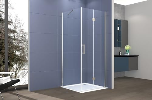 Box doccia Angolare 80x80 cm porta a soffietto + fisso H200 cm cristallo 6 mm profilo SATINATO ZAIRA