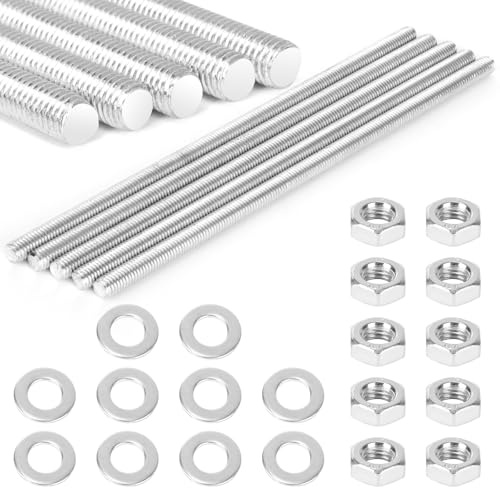 Lot de 5 tiges et filetées M8 x 200 mm, vis sans tête en acier galvanisé, tiges pour montage de meubles