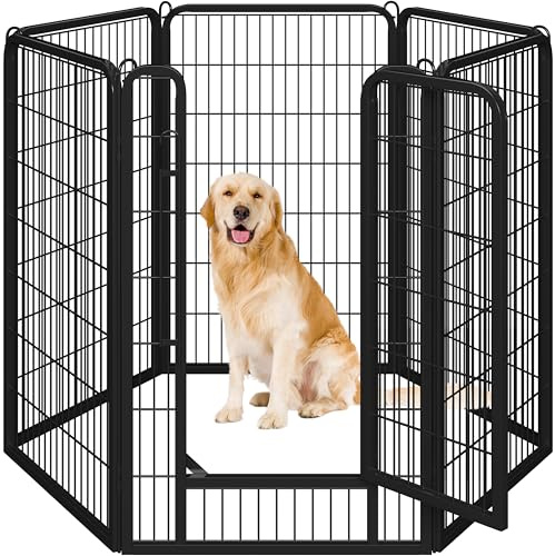 Yaheetech Parc pour Chien 6 Panneaux Enclos Chiens Chiot Lapin Rongeur Exterieur Cage pour Chien Interieur avec Porte 71x120 cm