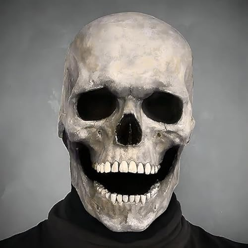 Shengruili Halloween Totenkopf Maske,TotenkopfMaske mit Beweglichem Kiefer,Halloween Maske,Horror Maske,Kostüm Party Realistischer Latex-Helm,Gruselige LatexMaske,LatexMaske Halloween Realistisch