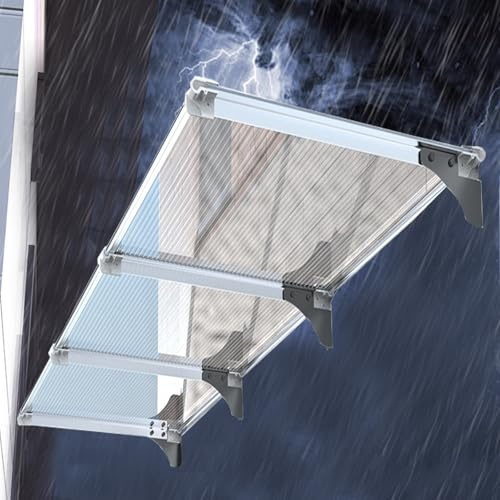 Auvent de Porte d'Entrée Transparent,Marquise Solaire Abri Banne Protection UV,Pluie,Neige,Auvent Fenêtre Résistant Aux Chocs 200 Kg,Support en Aluminium,Design Moderne (40x220cm/16 x87)