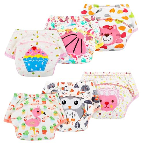 AUYAO Återanvändbara babyblöjor, 6-pack träningsbyxor för spädbarn, inlärningstrosor för pojkar, flickor, andningsbara, mjuka och bekväma, 6-pack återanvändbara babyblöjor (b), S
