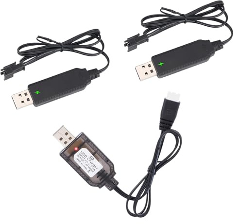 3pcs USB Battery Charging Charger Cable Set, 3.7V Volt SM-2P and 7.4V Volt XH-3P Connectors with Indicator for RC Cars Drones Gel Blasters Bubble Guns