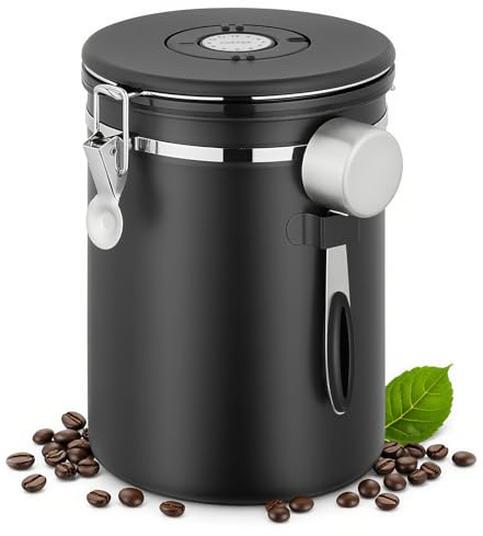 Mgrety Airtight Coffee Canister, 2.8L Coffee Bean Storage for 1kg/35oz Beans, Stainless Steel Food Storage Jar with Measuring Scoop & Date Tracker for Grounds Beans, Sugar, Tea, Snacks, Flour