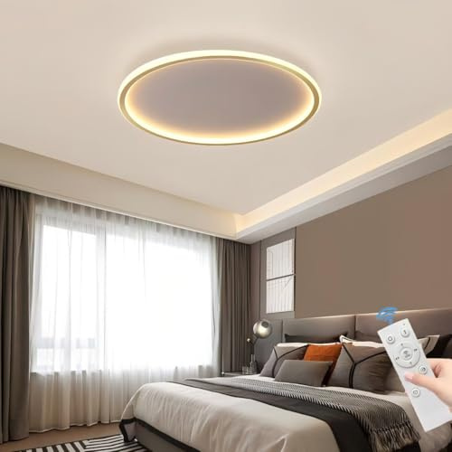 DESHOME LED-Deckenleuchte Flach Dimmbar 36W Rund, Minimalistisch Modern Gold-30 cm, Ultradünne Kreisförmige Ambientebeleuchtung, Deckenleuchte für Schlafzimmer, Wohnzimmer, Badezimmer, Küche