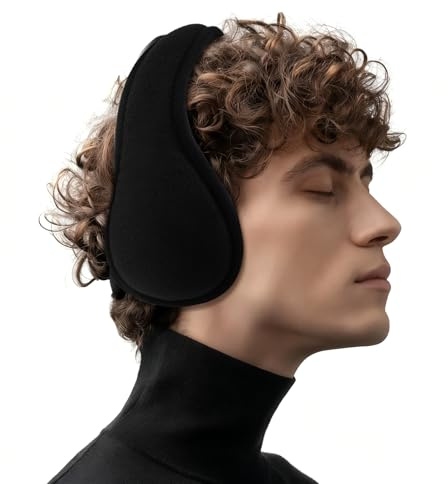 Black Behind-the-Head Ear Muffs for Winter, Adjustable Fleece Ear Muffs Women, Foldable Earmuffs for Cold Weather Protection, Windproof, Ideal for Outdoor Activities like Skiing, Running, Cycling